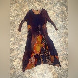 Shana Crinkle Rayon Boho Maxi Dress Abstract Floral Y2K Artsy Lagenlook Small